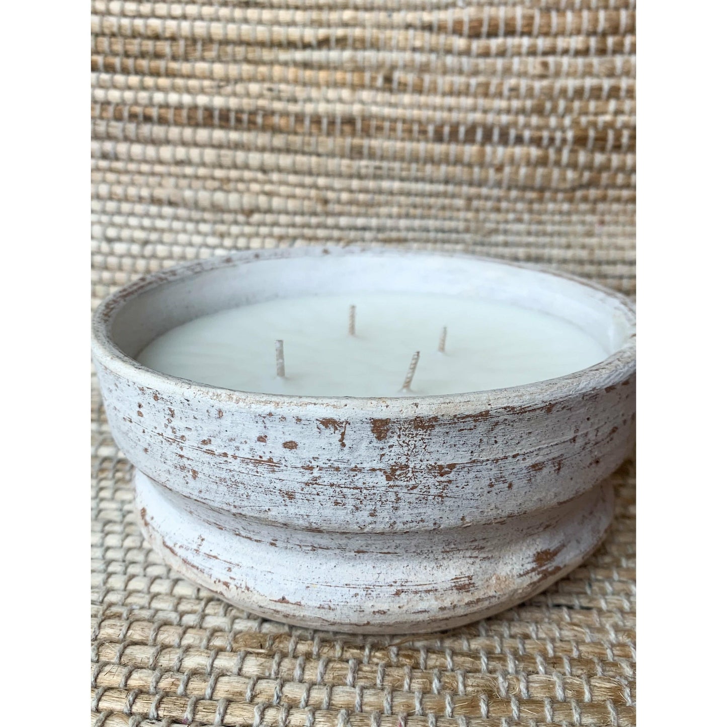 Beaded White Clay Bowl Candle