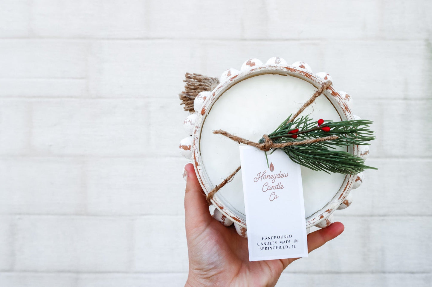 Beaded White Clay Bowl Candle