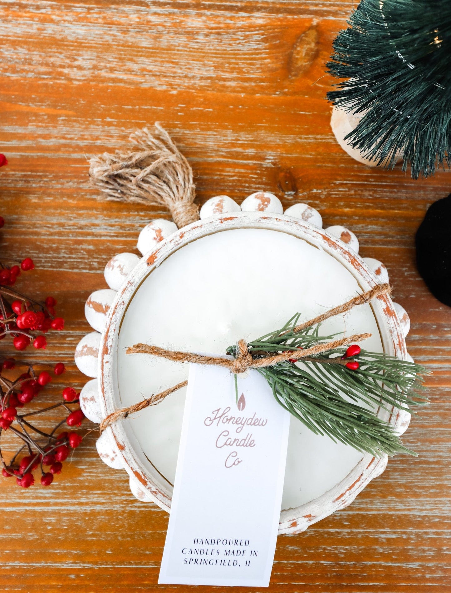 Beaded White Clay Bowl Candle