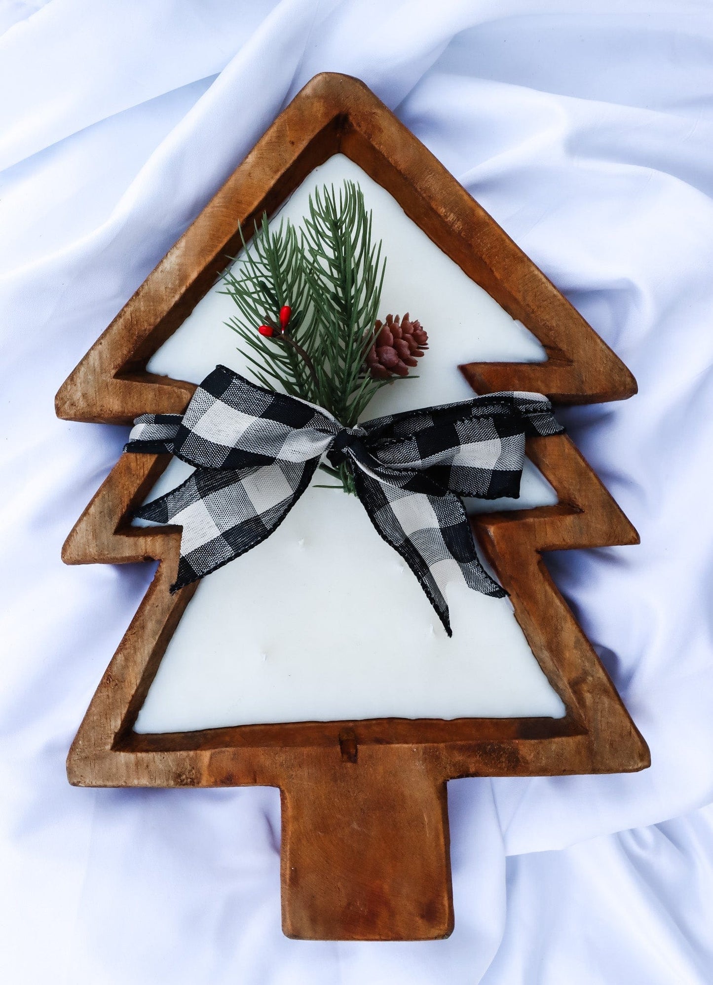 Christmas Tree Wood Bowl Candle