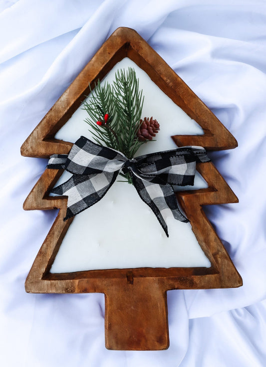Christmas Tree Wood Bowl Candle