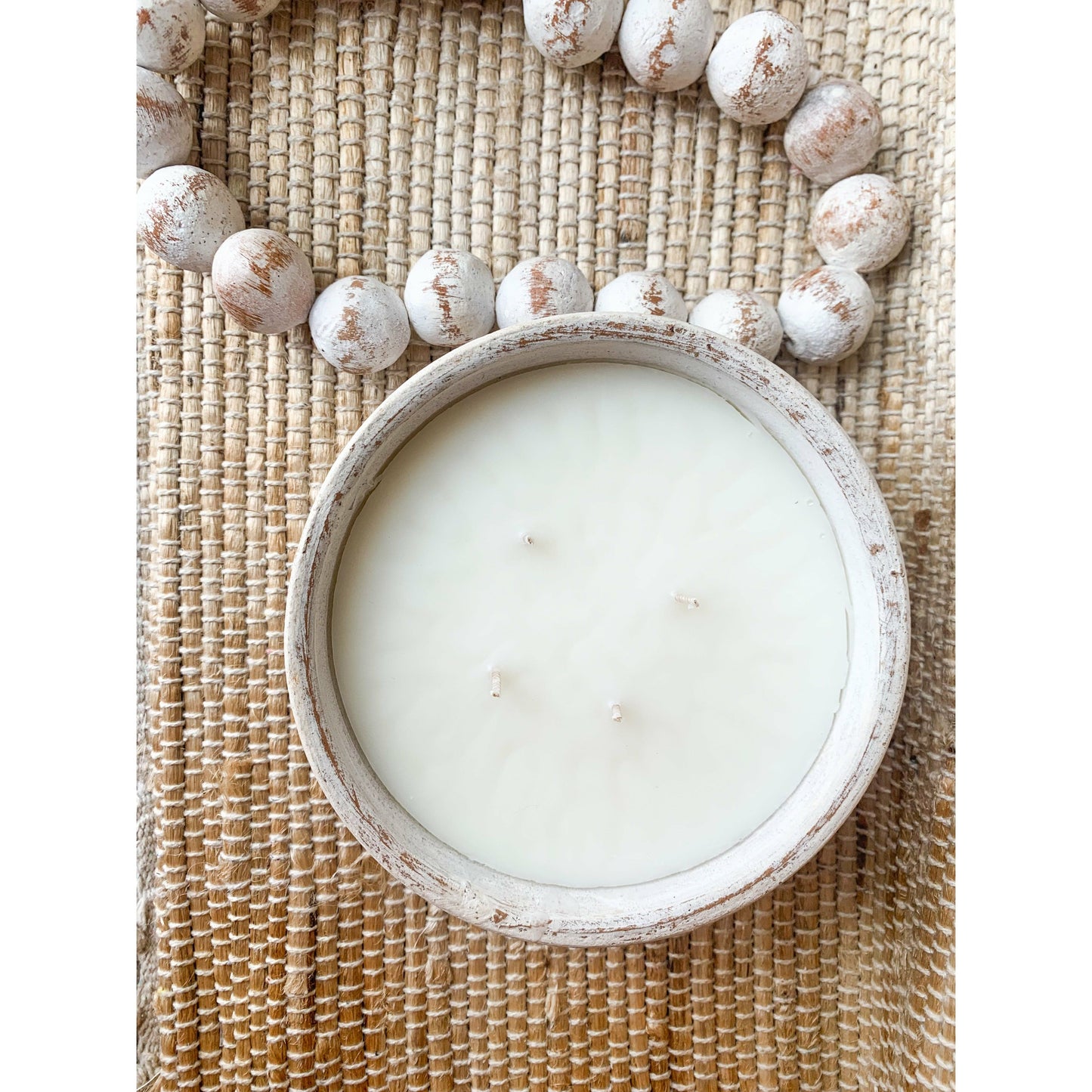 Beaded White Clay Bowl Candle